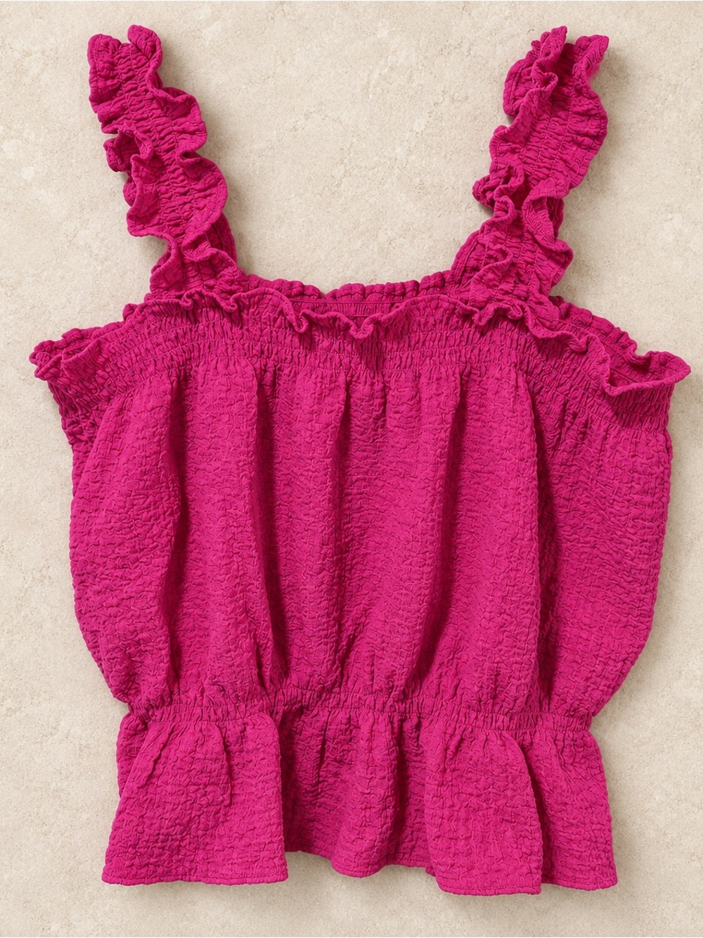 Ruffled Smocked Hot Pink Tank Top